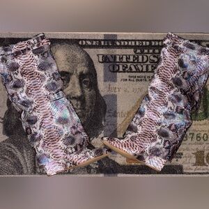 Cape Robbin Snakeskin Heeled Boots - Pink and Gray